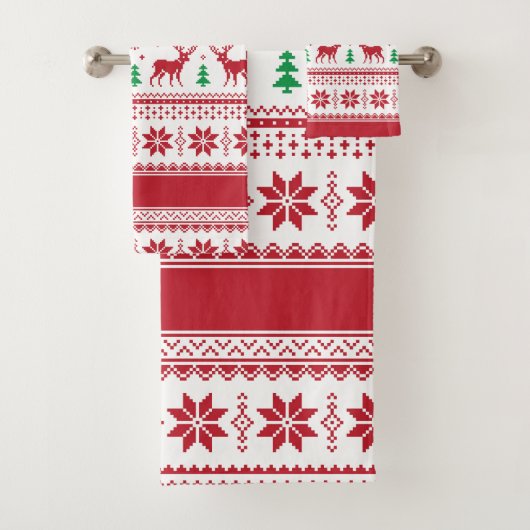 Reindeer & Snowflakes Fair Isle Bath Towel Set Bad Handdoek (Insitu)