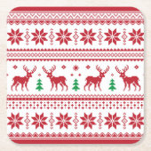 Reindeer Snowflakes Fair Isle Design Paper Onderze Kartonnen Onderzetters (Voorkant)