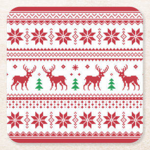 Reindeer Snowflakes Fair Isle Design Paper Onderze Kartonnen Onderzetters
