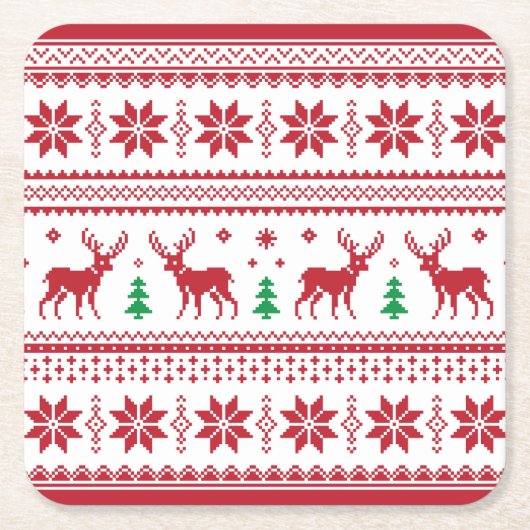 Reindeer Snowflakes Fair Isle Design Paper Onderze Kartonnen Onderzetters (Voorkant)