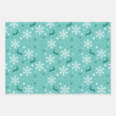 Reindeer Snowflakes kerstbomen Blauwgroen patroon Inpakpapier Vel (Voorkant 2)