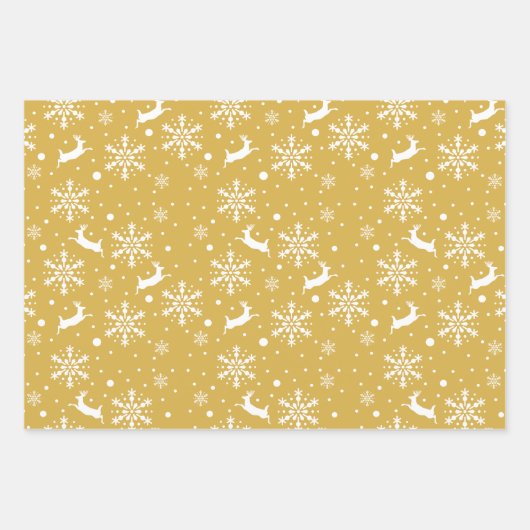 Reindeer Snowflakes kerstbomen Gold Pattern Inpakpapier Vel (Voorkant 2)