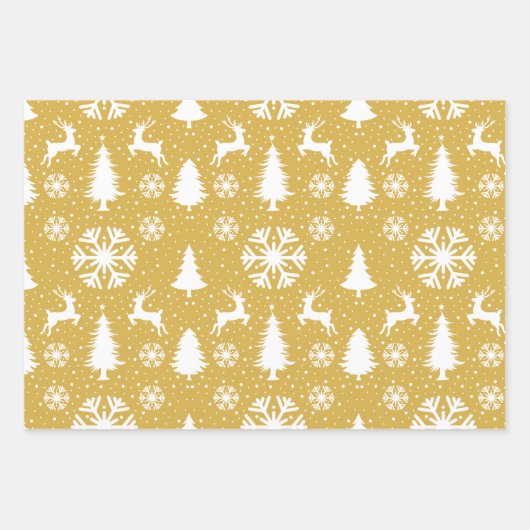 Reindeer Snowflakes kerstbomen Gold Pattern Inpakpapier Vel (Voorkant)
