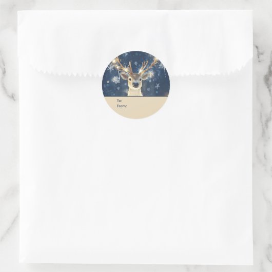 Reindeer & Snowflakes Personalized To and From Ronde Sticker (Tas)