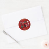 Reindeer, Snowman, Confetti Red Merry en Bright Ronde Sticker (Envelop)