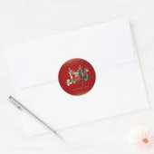 Reindeer, Snowman, Confetti Rode Kerst Ronde Sticker (Envelop)