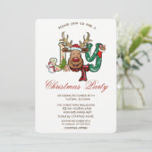 Reindeer, Snowman, Joy Kerstparty Kaart (Staand voorkant)
