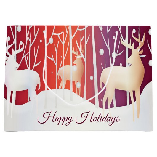 Reindeer Snowy Holiday Gift Bag Groot Cadeauzakje (Voorkant)