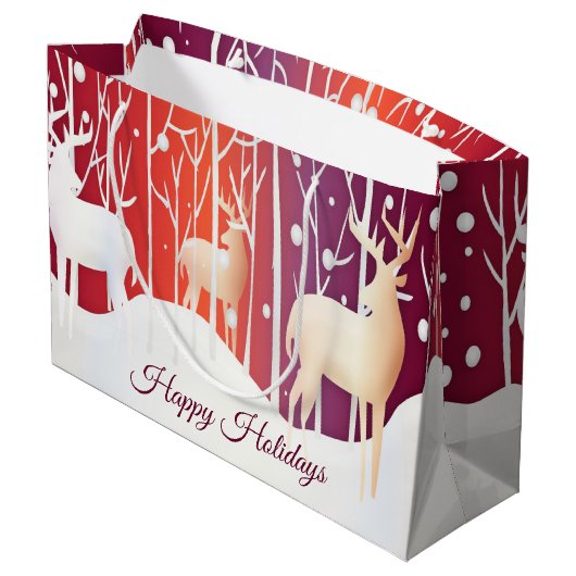 Reindeer Snowy Holiday Gift Bag Groot Cadeauzakje (Achterkant Gekanteld)