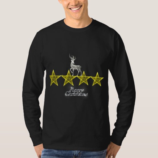 Reindeer Stars Merry Christmas Long Sleeve Tshirt (Voorkant)