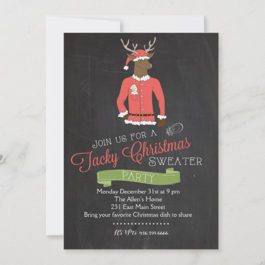 Reindeer Tacky Sweater Kerstparty Uitnodiging (Voorkant)