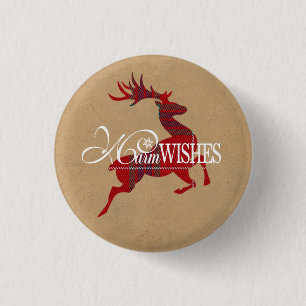 Reindeer Tartan Rode/Kraft Warm Wishes ID589 Ronde Button 3,2 Cm
