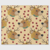 Reindeer Teddy Bear With Lights Beige Christmas Cadeaupapier (Vlak)