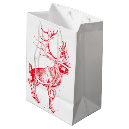 Reindeer Toile de Jouy Gift Bag Medium Cadeauzakje (Achterkant Gekanteld)