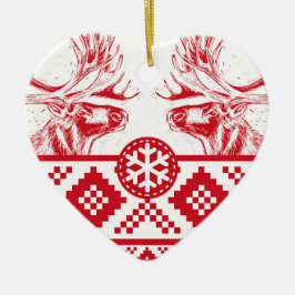 Reindeer Toile de Jouy Heart Keramisch Ornament