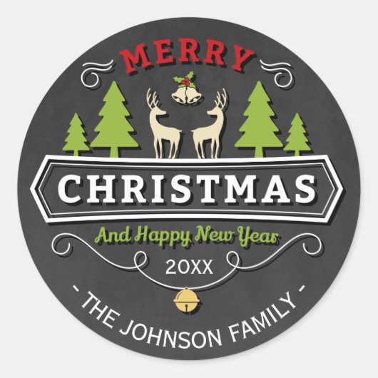 Reindeer Tree Christmas with Chalkboard Ronde Sticker (Voorkant)