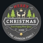 Reindeer Tree Christmas with Chalkboard Ronde Sticker<br><div class="desc">Rendierboom kerst met krijtbord Sticker</div>