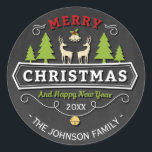 Reindeer Tree Christmas with Chalkboard Ronde Sticker<br><div class="desc">Rendierboom kerst met krijtbord Sticker</div>