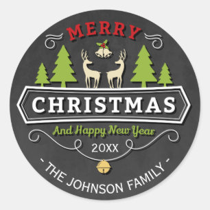 Reindeer Tree Christmas with Chalkboard Ronde Sticker