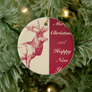 Reindeer Vintage Illustration Keramisch Ornament