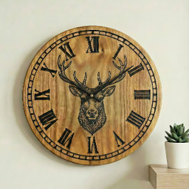 Reindeer Wall Clock - Wooden Style Design  Grote Klok