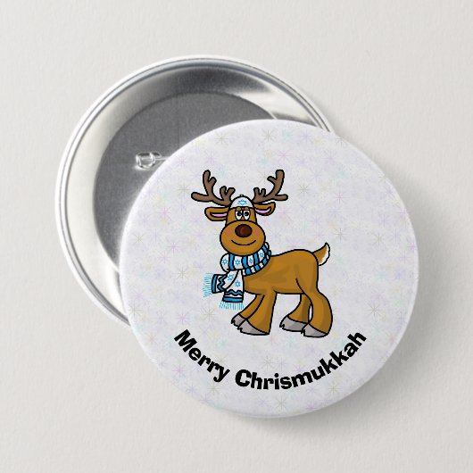 Reindeer Wearing Yarmulke Chrismukkah Button (Voorkant /achterkant)