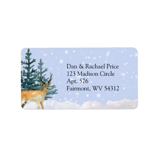 Reindeer Winter Scene Return Address Etiket (Voorkant)