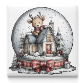 Reindeer Winter Snow Globe Christmas Magnet