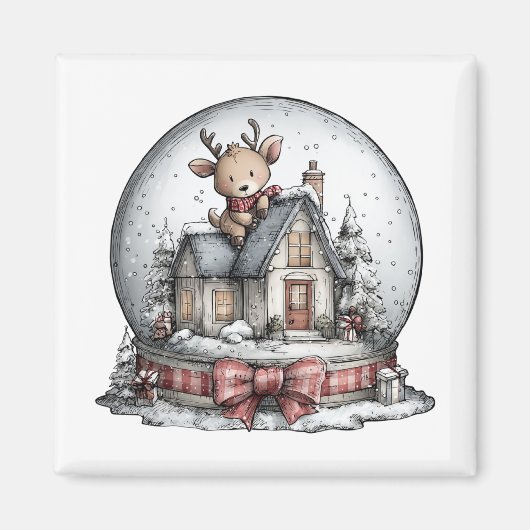 Reindeer Winter Snow Globe Christmas Magnet (Voorkant)