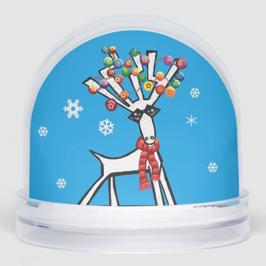 Reindeer with Christmas lights in the snow Sneeuwbol (Voorkant)