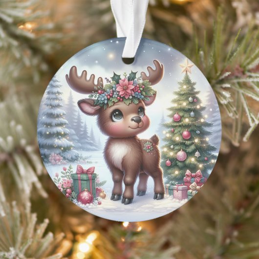 Reindeer with Poinsettia Antlers Ornament (Boom)