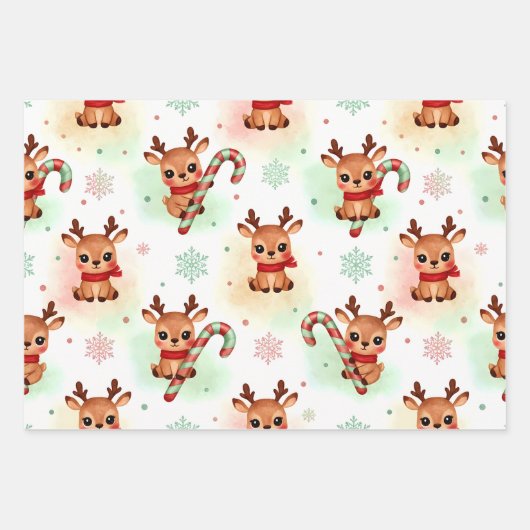 Reindeer Wrapping Paper Flat Sheet Set of 3 (Voorkant)
