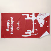 Reindeerillustratie, aangepaste naam en teksthandd strandlaken (Voorkant)