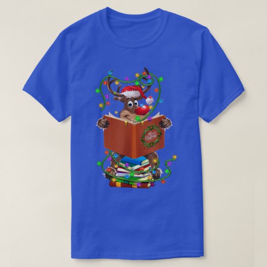 Reindeerleesboeken met kerstlampjes t-shirt (Design voorkant)