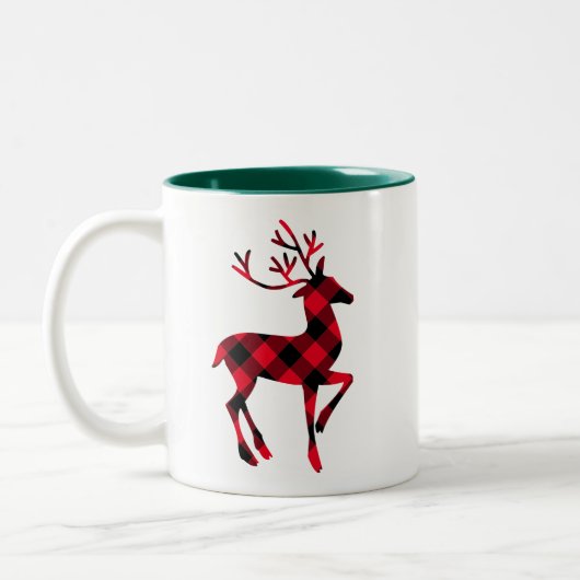 Reindeerrode en zwarte Buffalo met kerstmis Tweekleurige Koffiemok (Links)
