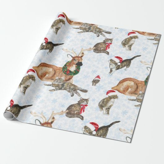 Reindeers and Kitty Cats Cadeaupapier (Uitgerold)