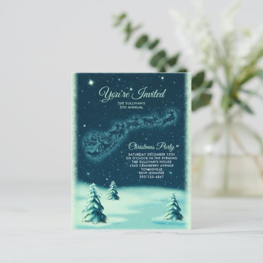 Reindeers Pulling Santa Claus kerstfeest Briefkaart (Staand voorkant)