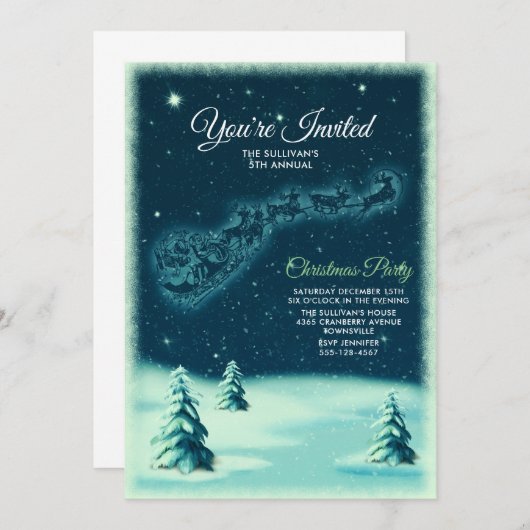 Reindeers Pulling Santa Claus kerstfeest Kaart (Voorkant / Achterkant)