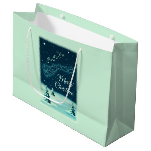 Reindeers Pulling Santa Claus Kerstmis Groot Cadeauzakje (Voorkant Gekanteld)