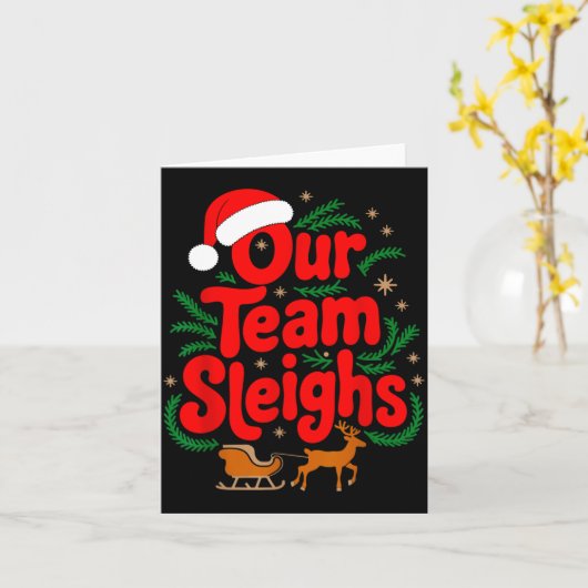 Reindeers Santa's Workers Office Our Team Sleighs  Kaart (Gele Bloem)