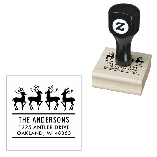 Reindefamilie Modern Holiday Return Address Rubberstempel (Gestempeld)