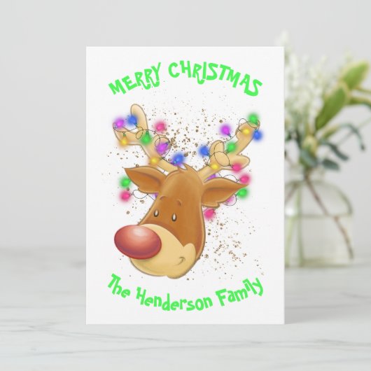 Reindeffer in licht, aangepaste kerstkaart bedankkaart (Staand voorkant)