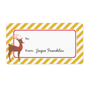 Reindegele strepen aangepast aan label met cadeau