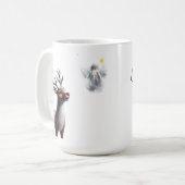 Reindeir kijkt omhoog naar Jezus Kerstrendier Koffiemok (Voorkant links)