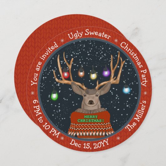 Reindekerkleden met tangled kerstlicht Rood Ugly S Kaart (Voorkant / Achterkant)