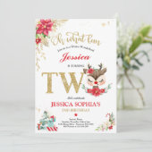 Reindekerst 2e verjaardag Rode winter Deer Kaart (Staand voorkant)