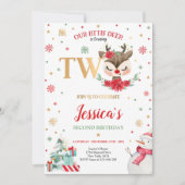 Reindekerst 2e verjaardag Rode winter Deer Kaart (Voorkant)