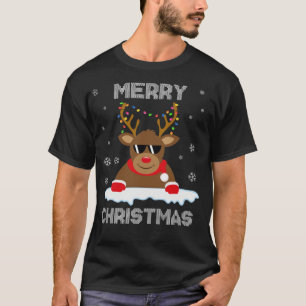 Reindekerst kerstlampje Santa Deer Rudolph Merry T-shirt