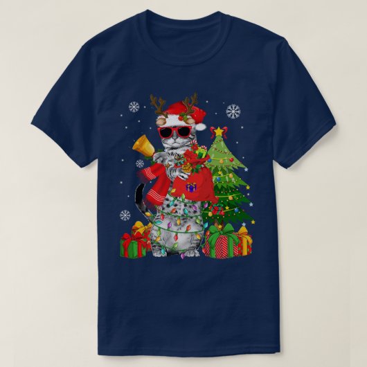 Reindekerst met kerstverlichting Funny Cat Lover G T-shirt (Design voorkant)