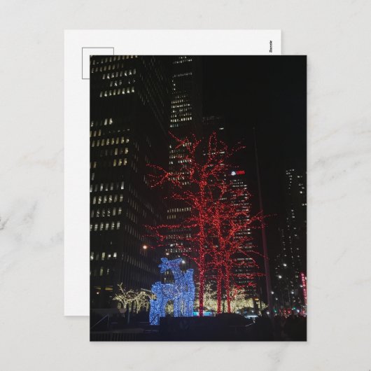 Reindekerst met kerstverlichting New York City Man Feestdagenkaart (Voorkant / Achterkant)